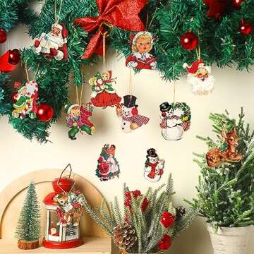 Huwena 36 Pcs Vintage Christmas Ornaments Wooden Christmas Tree Ornaments Snowman Snowflake Santa Wood Cutouts Rustic Farmhouse Christmas Tree Decorations for Home Xmas Winter Party (Classic)