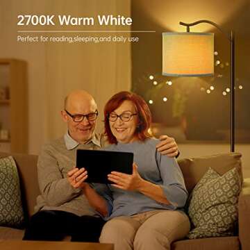 Floor Lamp for Living Room,9W LED Arched Floor Lamp,Tall Modern Standing Lamp with Linen Shade,3 Brightness Levels,E26 Socket, Footswitch, Mid Century Floor Lamp for Bedrooms,Office,Gray Linen Shade