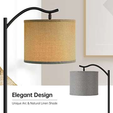 Floor Lamp for Living Room,9W LED Arched Floor Lamp,Tall Modern Standing Lamp with Linen Shade,3 Brightness Levels,E26 Socket, Footswitch, Mid Century Floor Lamp for Bedrooms,Office,Gray Linen Shade