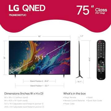 LG 75-Inch Class QNED80T Series LED Smart TV – Immersive 4K Experience with AI Magic Remote