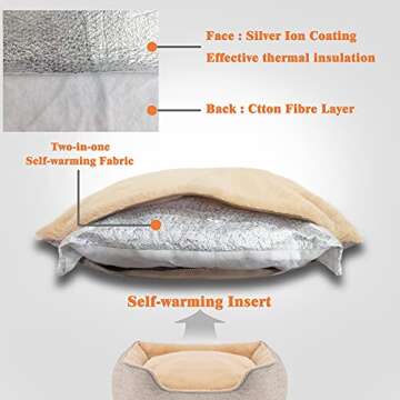 DEBANG HOME Dog Bed,Dog Beds for Medium Dogs,Cat Bed,Calming Dog Bed,Anxiety Comfy Durable Pet Beds with Reversible&Washable Cushion,Rectangle Dog Bed in Grey Color (Small, Beige)