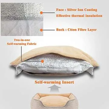 DEBANG HOME Dog Bed,Dog Beds for Medium Dogs,Cat Bed,Calming Dog Bed,Anxiety Comfy Durable Pet Beds with Reversible&Washable Cushion,Rectangle Dog Bed in Grey Color (Small, Beige)