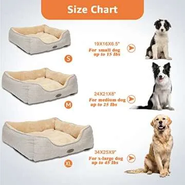 DEBANG HOME Dog Bed,Dog Beds for Medium Dogs,Cat Bed,Calming Dog Bed,Anxiety Comfy Durable Pet Beds with Reversible&Washable Cushion,Rectangle Dog Bed in Grey Color (Small, Beige)
