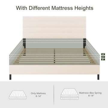 Furnihome Queen Bed Frame, Modern Upholstered Bed Frame with Adjustable Linen Headboard, Wooden Slats Support Platform Queen Size Bed Frames, No Box Spring Needed,Easy Assembly,Beige