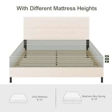 Furnihome Queen Bed Frame, Modern Upholstered Bed Frame with Adjustable Linen Headboard, Wooden Slats Support Platform Queen Size Bed Frames, No Box Spring Needed,Easy Assembly,Beige
