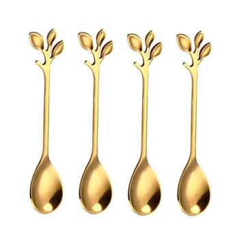 20 Pack Stainless Steel Leaf Coffee Spoon Set - Gold Finish, 4.7 Inch