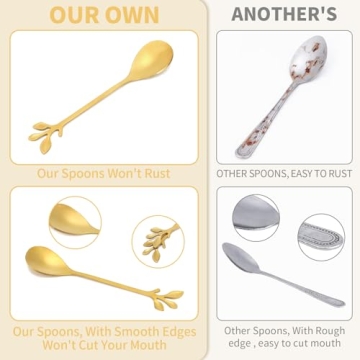 Elegant 20 Pack Stainless Steel Dessert Spoons - Gold Finish