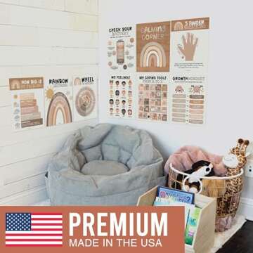 9 Boho Calming Corner Posters For Classroom Must Haves For Teachers - Calm Down Corner Supplies Elementary, Feelings Chart For Kids Ages 4-8, Emotions Chart For Kids, Calming Corner Items Kids