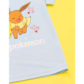 Pokemon T-Shirt Girls Kids Pikachu Eevee Friends Pink Or Blue Character Top