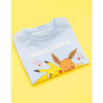 Pokemon T-Shirt Girls Kids Pikachu Eevee Friends Pink Or Blue Character Top