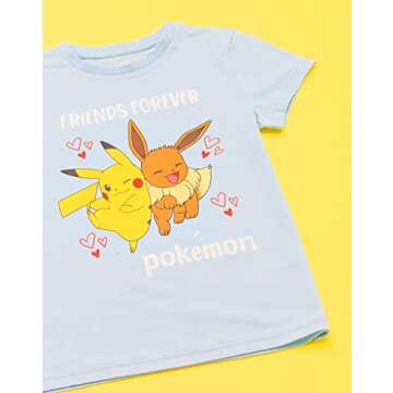 Pokemon T-Shirt Girls Kids Pikachu Eevee Friends Pink Or Blue Character Top
