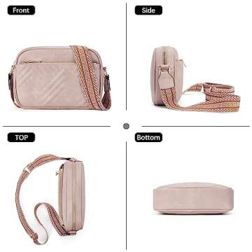 BOSTANTEN Quilted Crossbody Bags for Women Vegan Leather Purses Small Shoulder Handbags with Wide Strap Pink