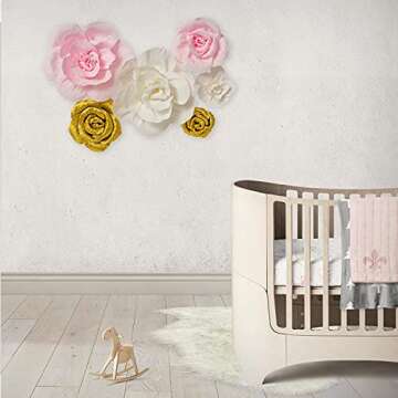 MEJOY Paper Flower Decorations for Wall - Large Flower Wall Decor - White Pink Paper Flowers Wall Decor for Birthday Wedding Backdrop Baby Nursery Wall Decor Baby Showers