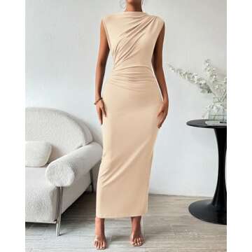 BTFBM Women's Ruched Bodycon Dress Summer Casual Sleeveless Back Slit Elegant Club Evening Party Coc...