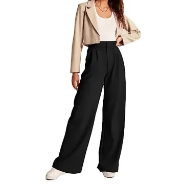 KUNMI Women's High Waisted Wide Leg Dress Pants