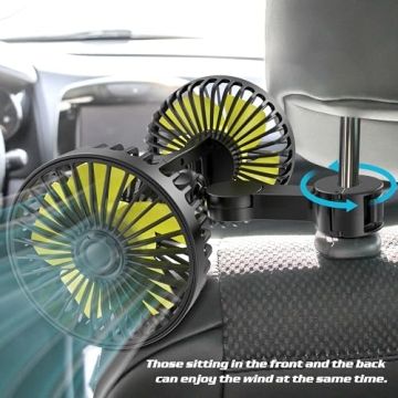 Wowok Dual Head USB Car Fan for Rear Seat Cooling