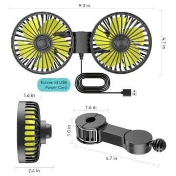 Wowok Dual Head USB Car Fan for Rear Seat Cooling