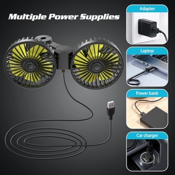 Wowok Dual Head USB Car Fan for Rear Seat Cooling