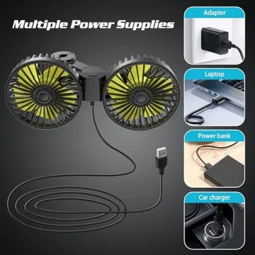 Wowok Dual Head USB Car Fan for Rear Seat Cooling