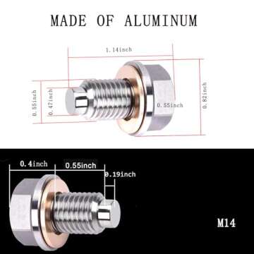 M14x1.5 Magnetic Oil Drain Plug, Magnetic Stainless Steel Oil Pan Drain Nut Bolt with 5PCS Copper Cr...