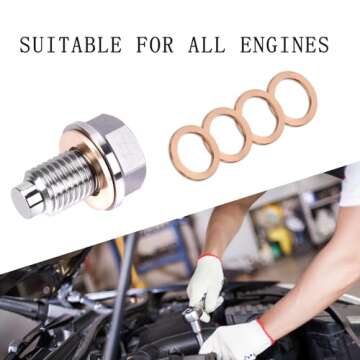 M14x1.5 Magnetic Oil Drain Plug, Magnetic Stainless Steel Oil Pan Drain Nut Bolt with 5PCS Copper Crush Washer Anti Leakage, Universal Leak-proof Replacement,Fits Most Cars,Motorcycles,Boats