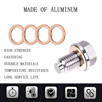 M14x1.5 Magnetic Oil Drain Plug, Magnetic Stainless Steel Oil Pan Drain Nut Bolt with 5PCS Copper Crush Washer Anti Leakage, Universal Leak-proof Replacement,Fits Most Cars,Motorcycles,Boats