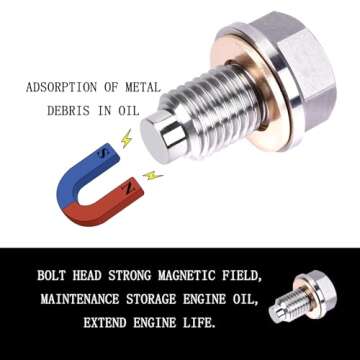 M14x1.5 Magnetic Oil Drain Plug, Magnetic Stainless Steel Oil Pan Drain Nut Bolt with 5PCS Copper Crush Washer Anti Leakage, Universal Leak-proof Replacement,Fits Most Cars,Motorcycles,Boats