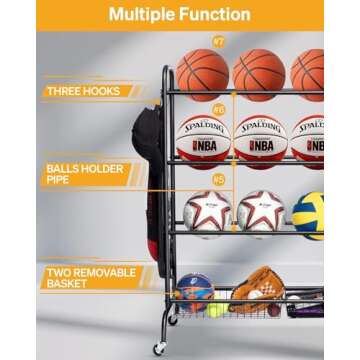 EXTCCT Basketball Rack, Outdoor Rolling Basketball Shooting Training Stand,Sports Equipment Storage ...