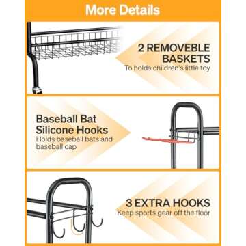 EXTCCT Basketball Rack, Outdoor Rolling Basketball Shooting Training Stand,Sports Equipment Storage with Wheels, Garage Four-layer ball Holder With Two Basket For Basketballs Footballs Volleyball