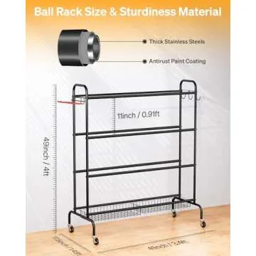 EXTCCT Basketball Rack for Easy Sports Gear Organization