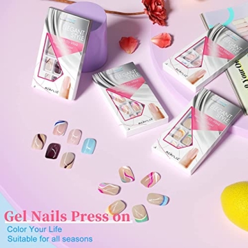 Short French Press on Nails with Colorful Designs - KXAMELIE