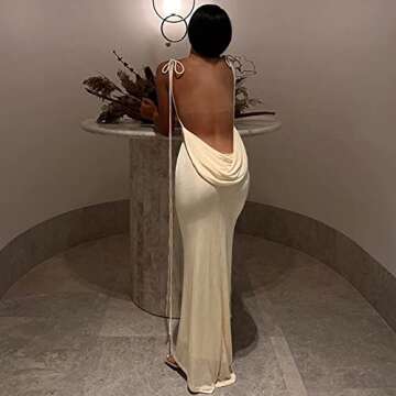 JUMISEE Women Sexy Backless Draped Maxi Dress Elegant Sleeveless Spaghetti Strap Evening Dress Long ...