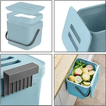LALASTAR Kitchen Compost Bin, Hanging Trash Can with Lid for Kitchen Cabinet Door, Under Sink, Wall Mounted Waste Bin for Bathroom, 1.8 Gallon, Blue