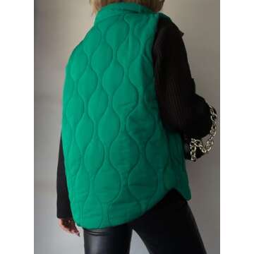 EVALESS Womens Fall Spring 2025 Fashion Cropped Puffer Vest Lightweight Quilted Stand Collar Sleeveless Jackets Fall Spring 2025 Button Zip Up Warm Coats Outerwear with Pockets Green Medium