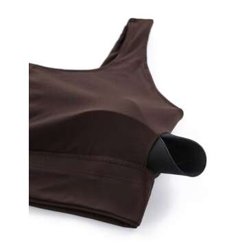 CRZ YOGA Butterluxe Womens U Back Sports Bra - Scoop Neck Padded Low Impact Yoga Clothes Workout Crop Top with Built in Pads Hot Fudge Brown Medium