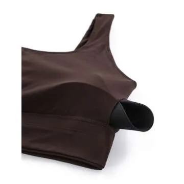 CRZ YOGA Butterluxe Womens U Back Sports Bra - Scoop Neck Padded Low Impact Yoga Clothes Workout Crop Top with Built in Pads Hot Fudge Brown Medium