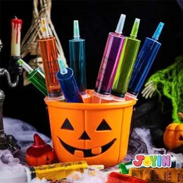 JOYIN 36 PCs 60ml Charge Plastic Syringes, 2 oz Reusable Container Tubes with Caps & Individually Wrapped; Easy-Grip Caps for Halloween Party Favor