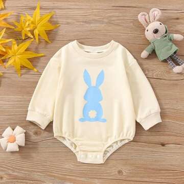 FYBITBO Newborn Baby Girl Boy Easter Outfit Oversized Shirt Sweatshirt Long Sleeve Bubble Romper One...