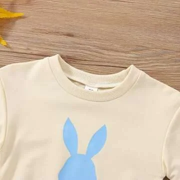 FYBITBO Newborn Baby Girl Boy Easter Outfit Oversized Shirt Sweatshirt Long Sleeve Bubble Romper Onesie Fall Clothes (blue bunny romper, 6-12 Months)