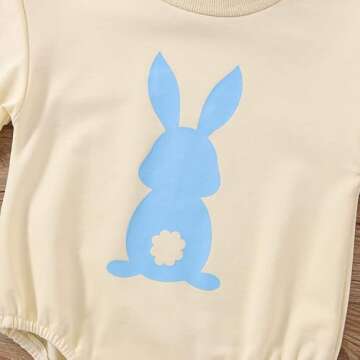 FYBITBO Newborn Baby Girl Boy Easter Outfit Oversized Shirt Sweatshirt Long Sleeve Bubble Romper Onesie Fall Clothes (blue bunny romper, 6-12 Months)