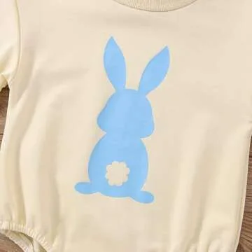 FYBITBO Newborn Baby Girl Boy Easter Outfit Oversized Shirt Sweatshirt Long Sleeve Bubble Romper Onesie Fall Clothes (blue bunny romper, 6-12 Months)
