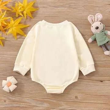 FYBITBO Newborn Baby Girl Boy Easter Outfit Oversized Shirt Sweatshirt Long Sleeve Bubble Romper Onesie Fall Clothes (blue bunny romper, 6-12 Months)