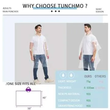 TUNCHMO Disposable Rain Ponchos Family 6 Pack Adults kids 50% Extra Thicker Emergency Ponchos with Hood