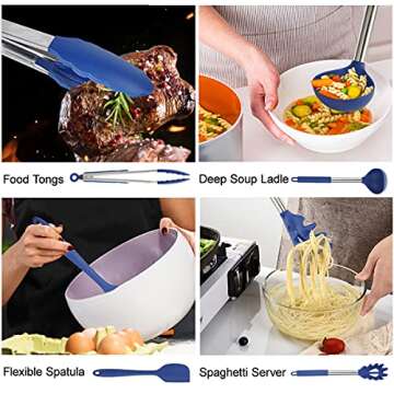 Silicone Cooking Utensils Set, 33pcs Kitchen Utensils Set, Heat Resistant Silicone Utensils Set for Nonstick Cookware, Kitchen Cooking Utensils Gadgets Set - Blue