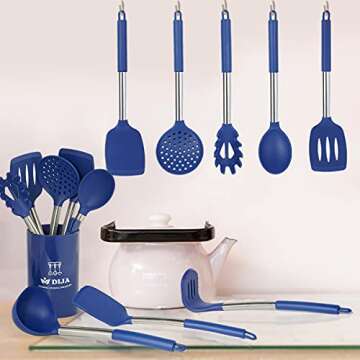 Silicone Cooking Utensils Set, 33pcs Kitchen Utensils Set, Heat Resistant Silicone Utensils Set for Nonstick Cookware, Kitchen Cooking Utensils Gadgets Set - Blue