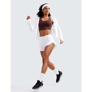 CRZ YOGA Mid Waisted Dolphin Athletic Shorts for Women 4" Lightweight High Split for Gym Workout with Liner Quick Dry White Medium