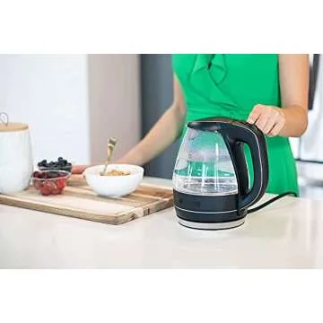 OVENTE Glass Electric Kettle Water Boiler 1.5 Liter Borosilicate Glass Fast Boiling Countertop Heater - BPA Free Auto Shut Off Instant Water Heater Kettle for Coffee & Tea Maker - Black KG83B
