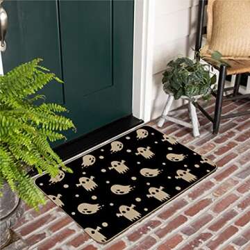 Baccessor Halloween Funny Ghost Doormat Rug Indoor Outdoor, Trick or Treat Fall Front Black Door Mat Welcome Anti-Slip for Entrance Holiday Seasonal Kitchen Floor Decortion 17 x 28 Inch