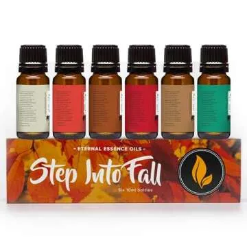 Eternal Essence Oils Step Into Fall Set of 6 Premium Fragrance Oils - Almond Coconut Milk, Fire Amber, Sexy Cinnamon Clove, Reindeer Retreat, Tabacco Vanilla, and Warmths of The Holidays - 10ML