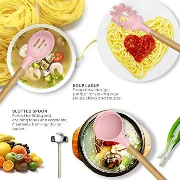 Silicone Kitchen Utensils Set - 446°F Heat Resistant Cooking Utensil Sets, Spatula,Turner,Tongs,Spo...